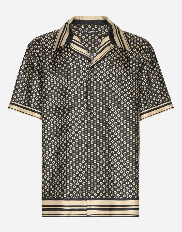 Dolce&Gabbana Silk twill Hawaiian shirt with DG logo print Schwarz G5JH9THI1LU