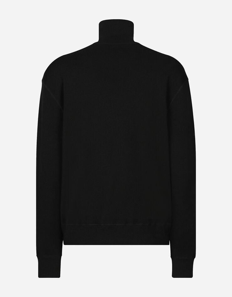 Dolce & Gabbana Sweat-shirt zippé en laine et soie à écusson DG Noir GXV15ZJFMCZ