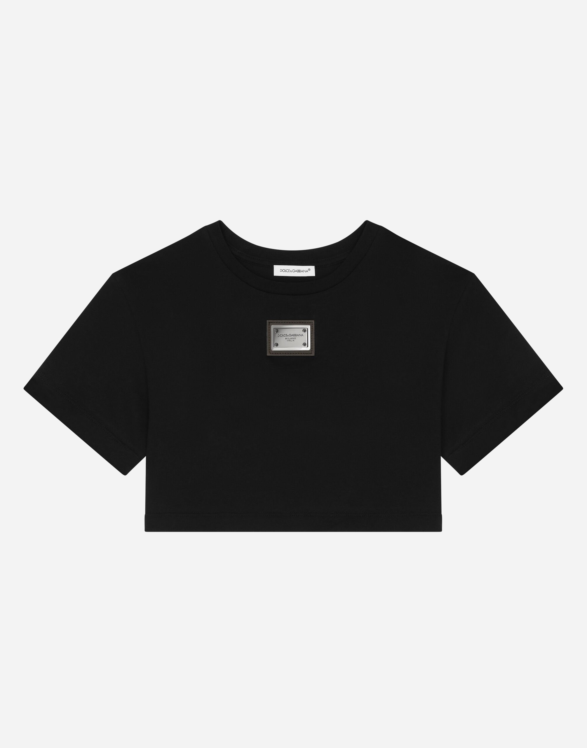 Dolce & Gabbana Jersey-T-Shirt mit Logoplakette Weiss L5JTOBG7NZL
