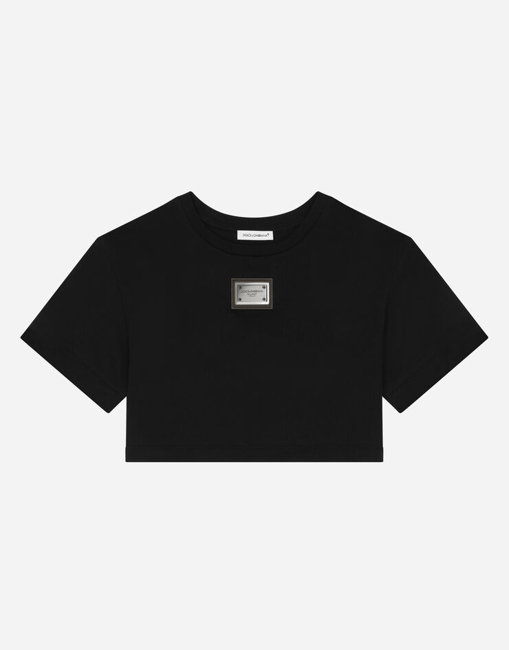 Dolce & Gabbana 로고 태그 저지 티셔츠 블랙 L5JTLBG7JL0