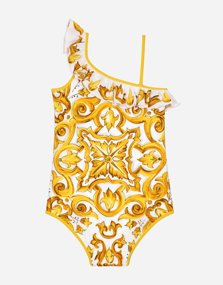 Dolce & Gabbana Badeanzug mit gelbem Majolika-Print Drucken L5J838ON00W