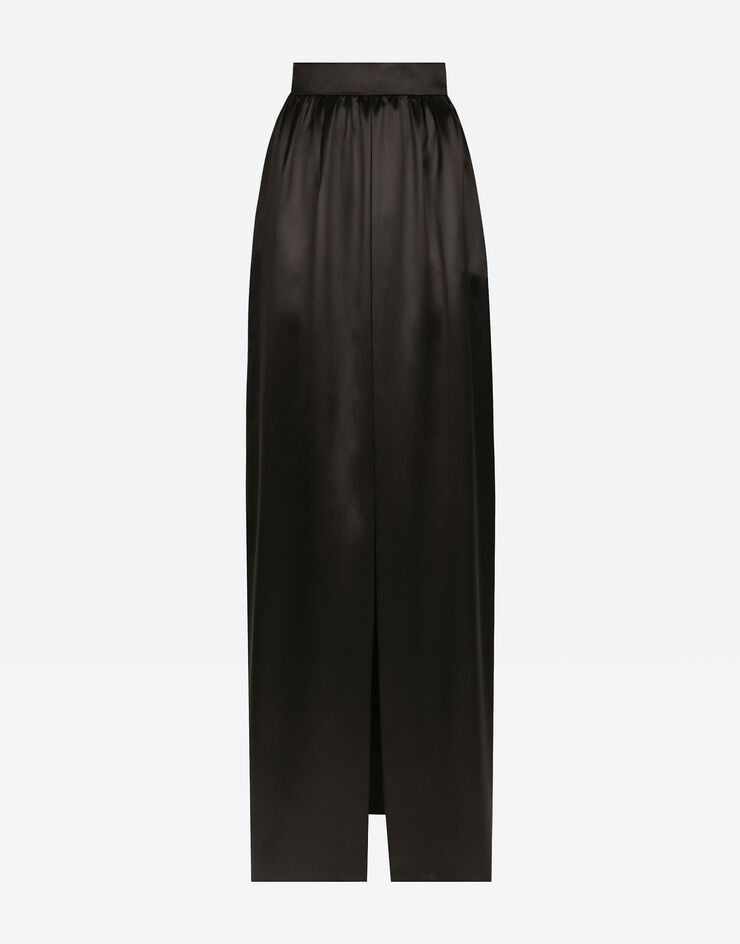 Dolce & Gabbana Long silk satin skirt with slit Black F4CZGTFU1NU