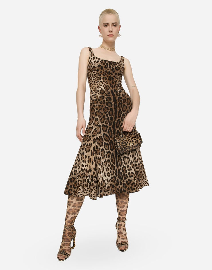 Dolce&Gabbana Robe mi-longue en cady à imprimé léopard Imprimé Animalier F6CPUTFSRKI