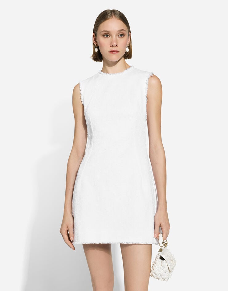 Dolce & Gabbana Короткое платье из хлопкового твида рашель белый F6JKDTHUMT9