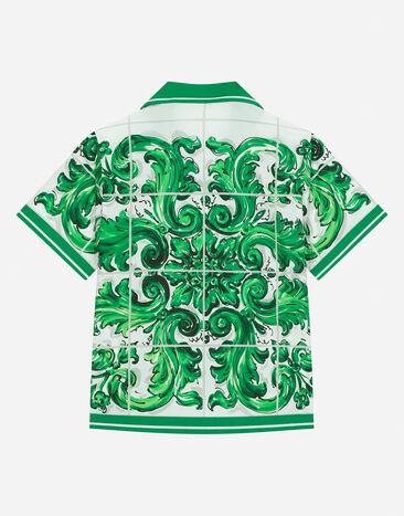 Dolce & Gabbana Chemise en popeline à imprimé majoliques vertes Imprimé L44S10FI5JO