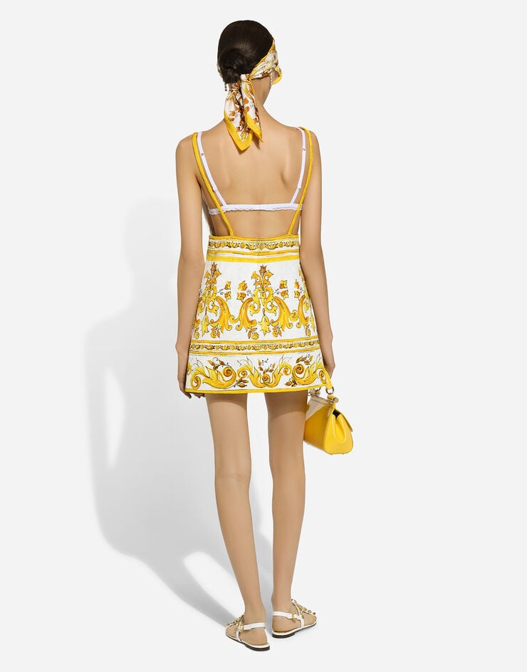 Dolce & Gabbana Короткое платье на бретелях, из парчи с принтом майолики Отпечатки F6JIATFPTAW