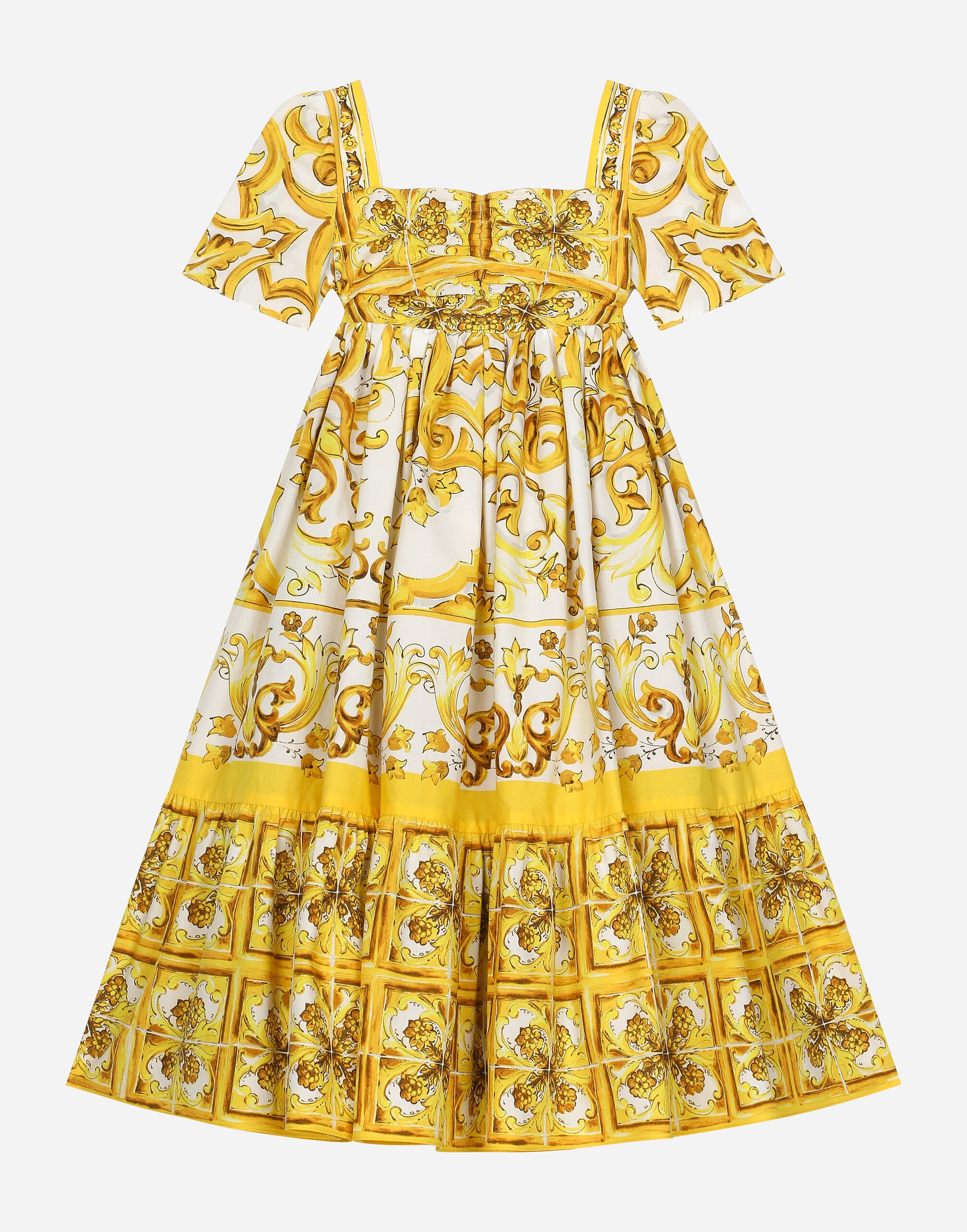 Dolce & Gabbana Vestido de popelina con estampado Maiolica amarillo Imprima LB4H48G7E1J