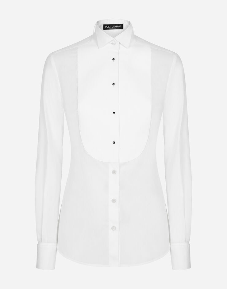 Dolce & Gabbana Camicia in popeline di cotone con plastron in piquet Bianco F5S88TGDCPJ