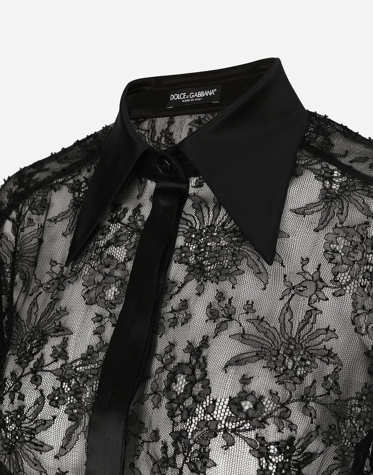 Dolce&Gabbana 새틴 디테일 샹티이 레이스 셔츠 블랙 F5R42TMLMAE