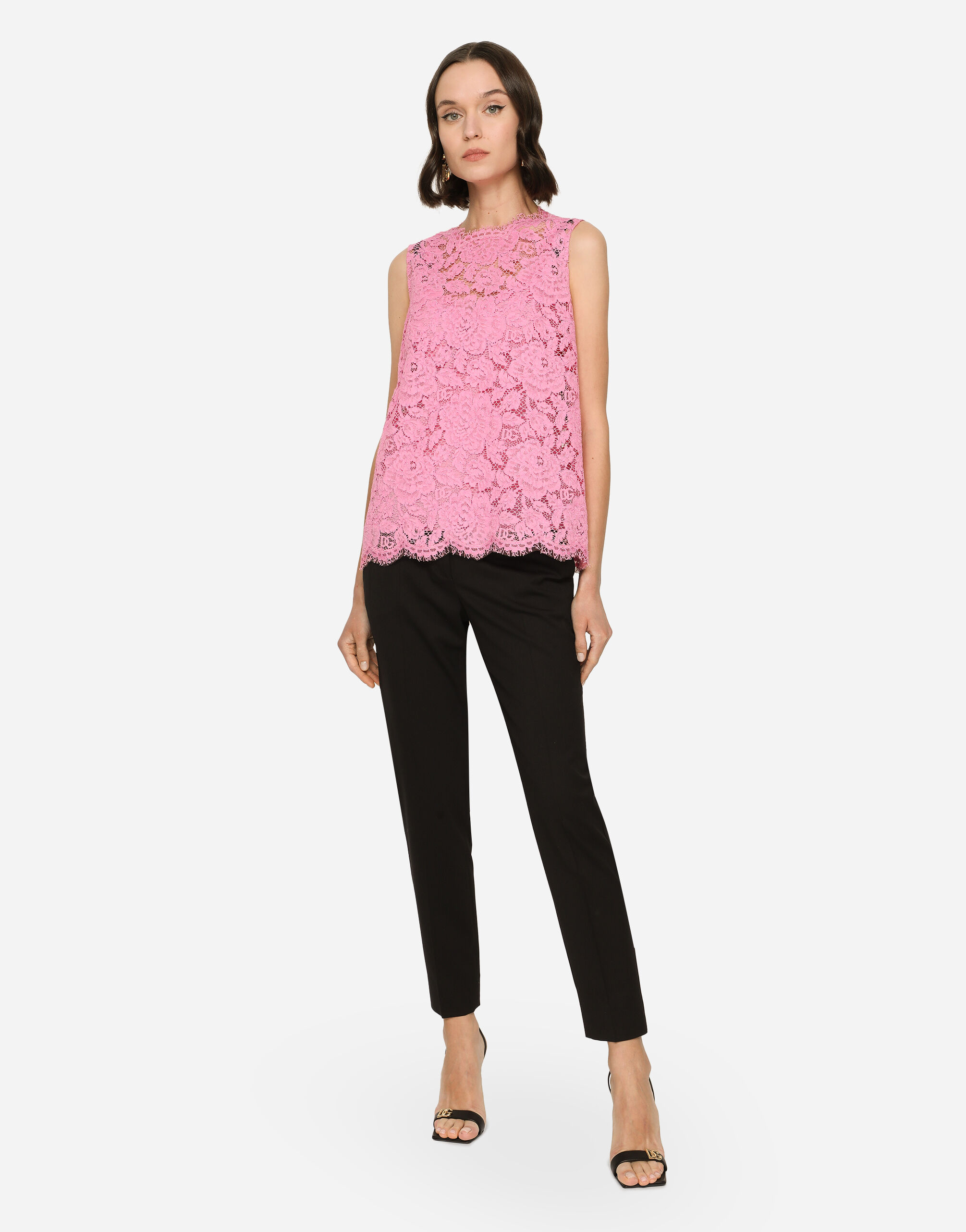 Branded stretch lace top in Pink for | Dolce&Gabbana® US