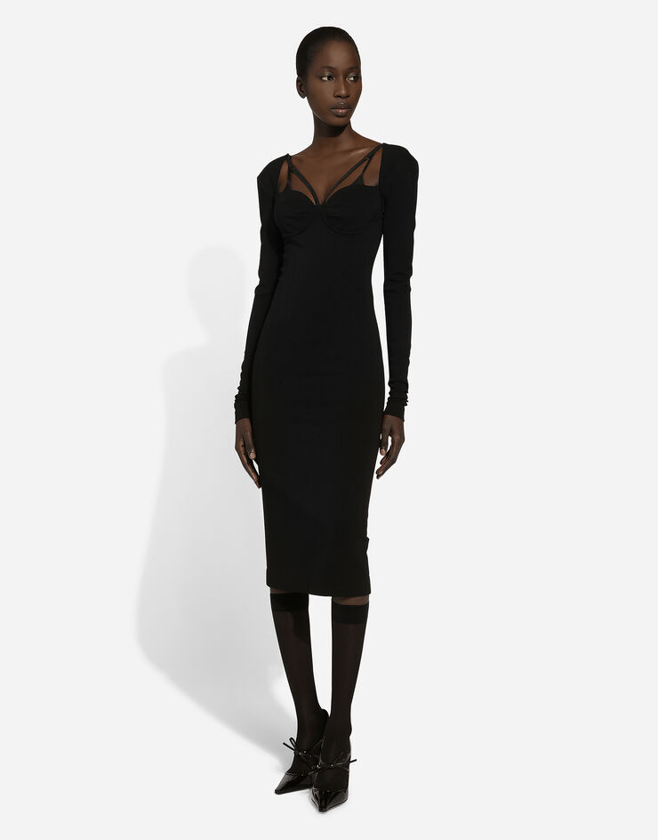 Dolce & Gabbana Jersey Milano rib calf-length dress Black F6JBHTFUGN7