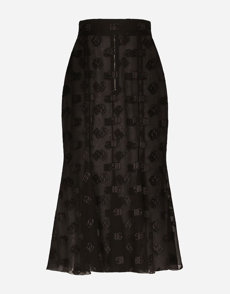 Dolce & Gabbana Юбка годе из шелка деворе с логотипами DG черный F4CCHTFJ9AF