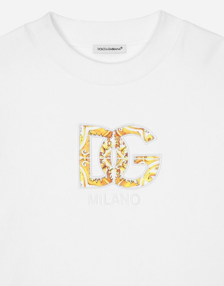 Dolce & Gabbana Rundhals-Sweatshirt aus Jersey mit DG-Logo Weiss L5JWAWG7NUH