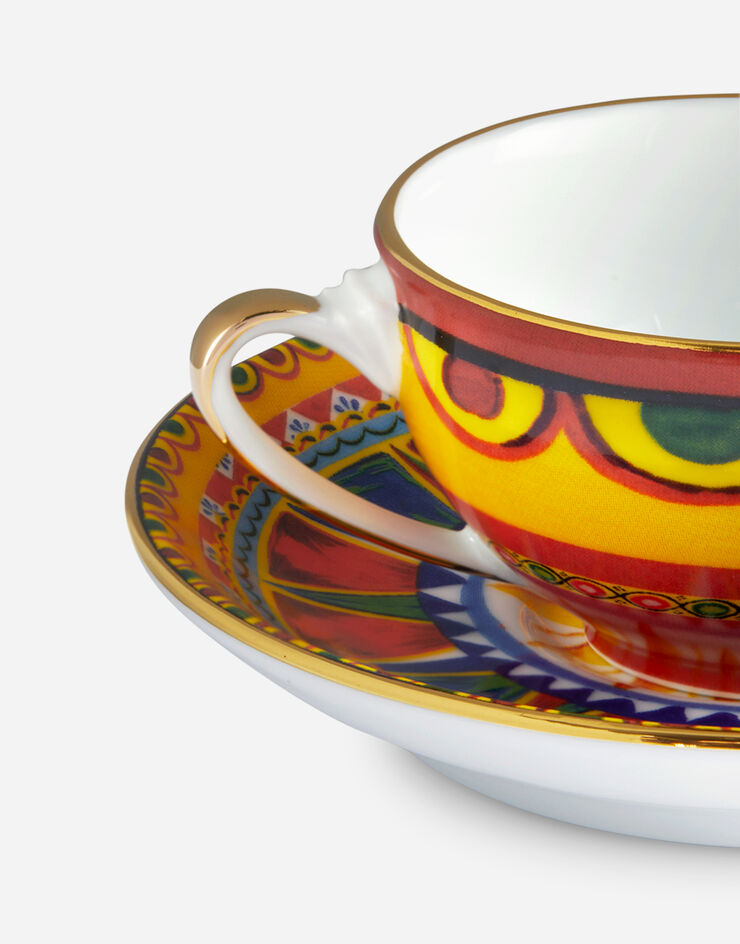Tasse à Café avec Soucoupe en Porcelaine en Multicolore