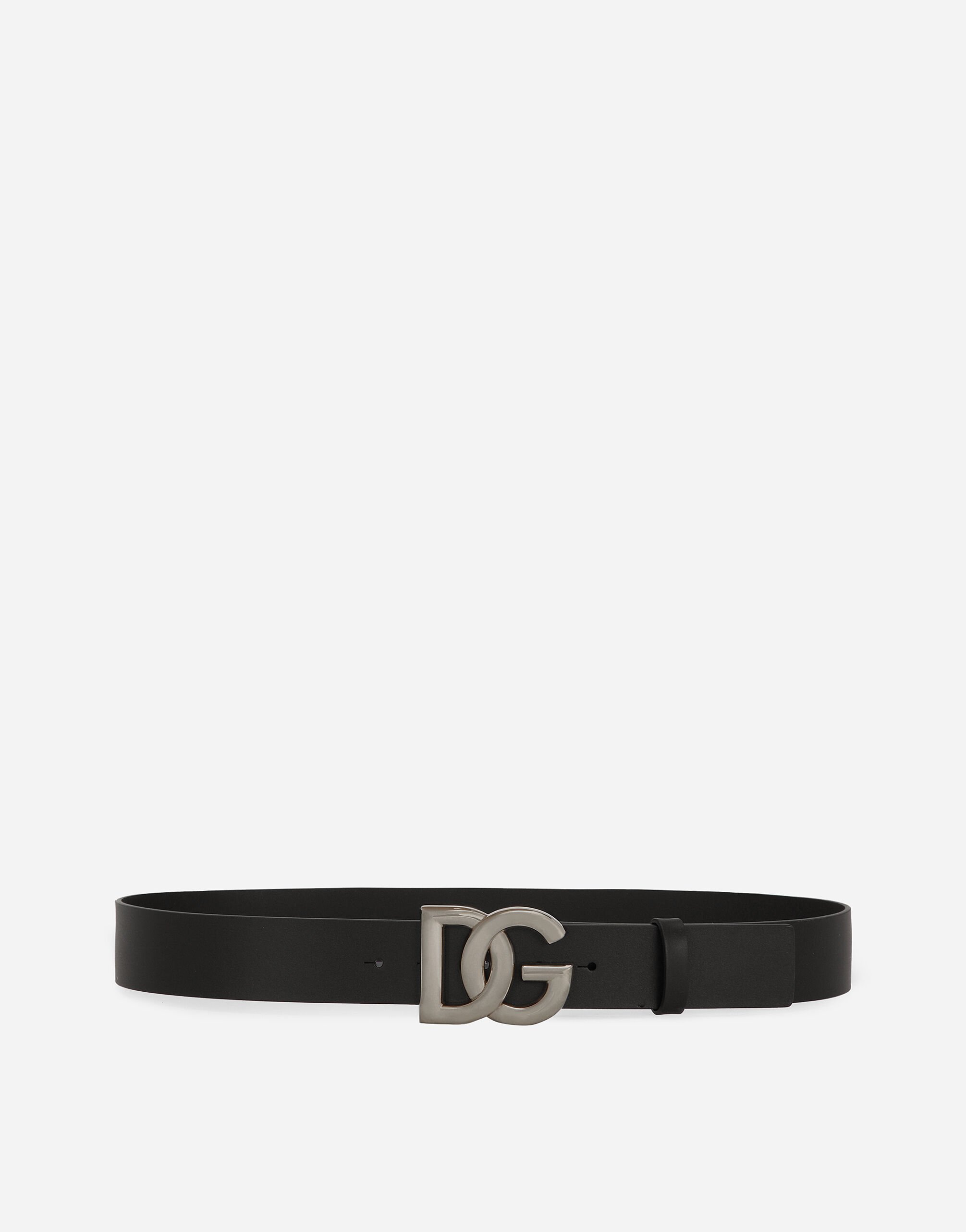 Dolce & Gabbana Lux leather belt with crossover DG logo buckle Black BC4870AI935