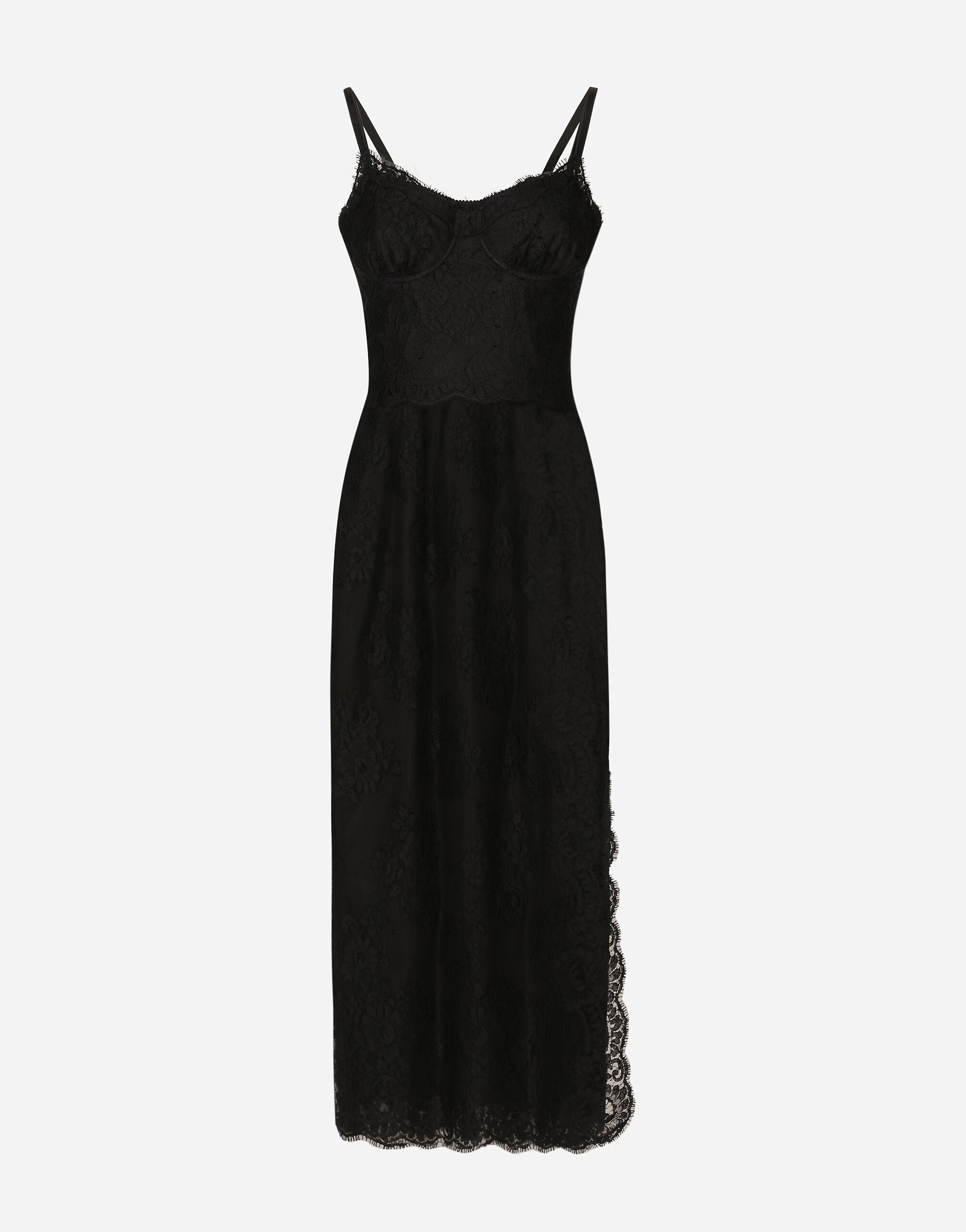 Dolce & Gabbana Longuette-Kleid im Slip-Dress-Stil aus Spitze Drucken F6JGHTHS10S