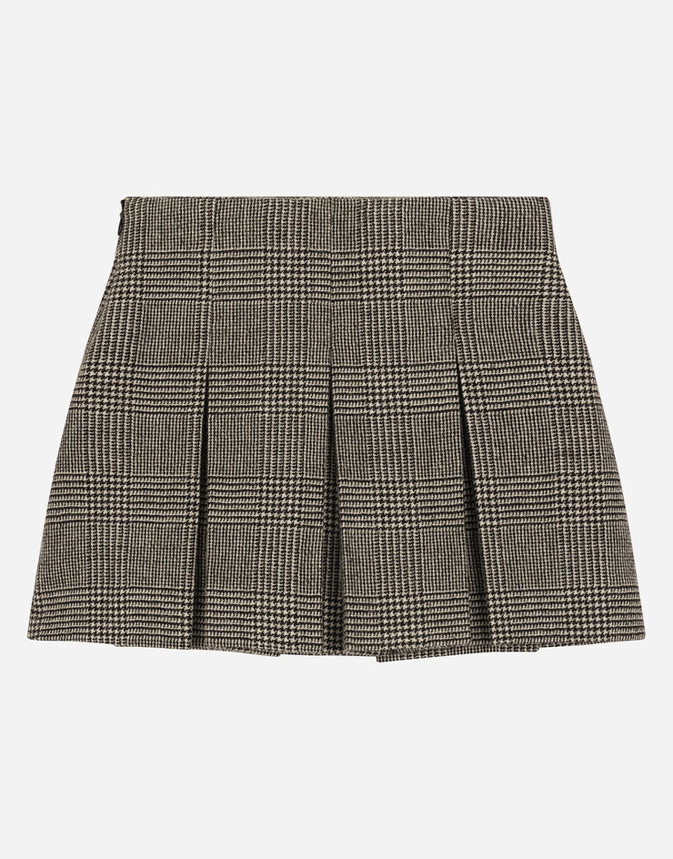 Dolce & Gabbana Wool-blend glen plaid skirt with DG logo Multicolor L55I37FQ2N2