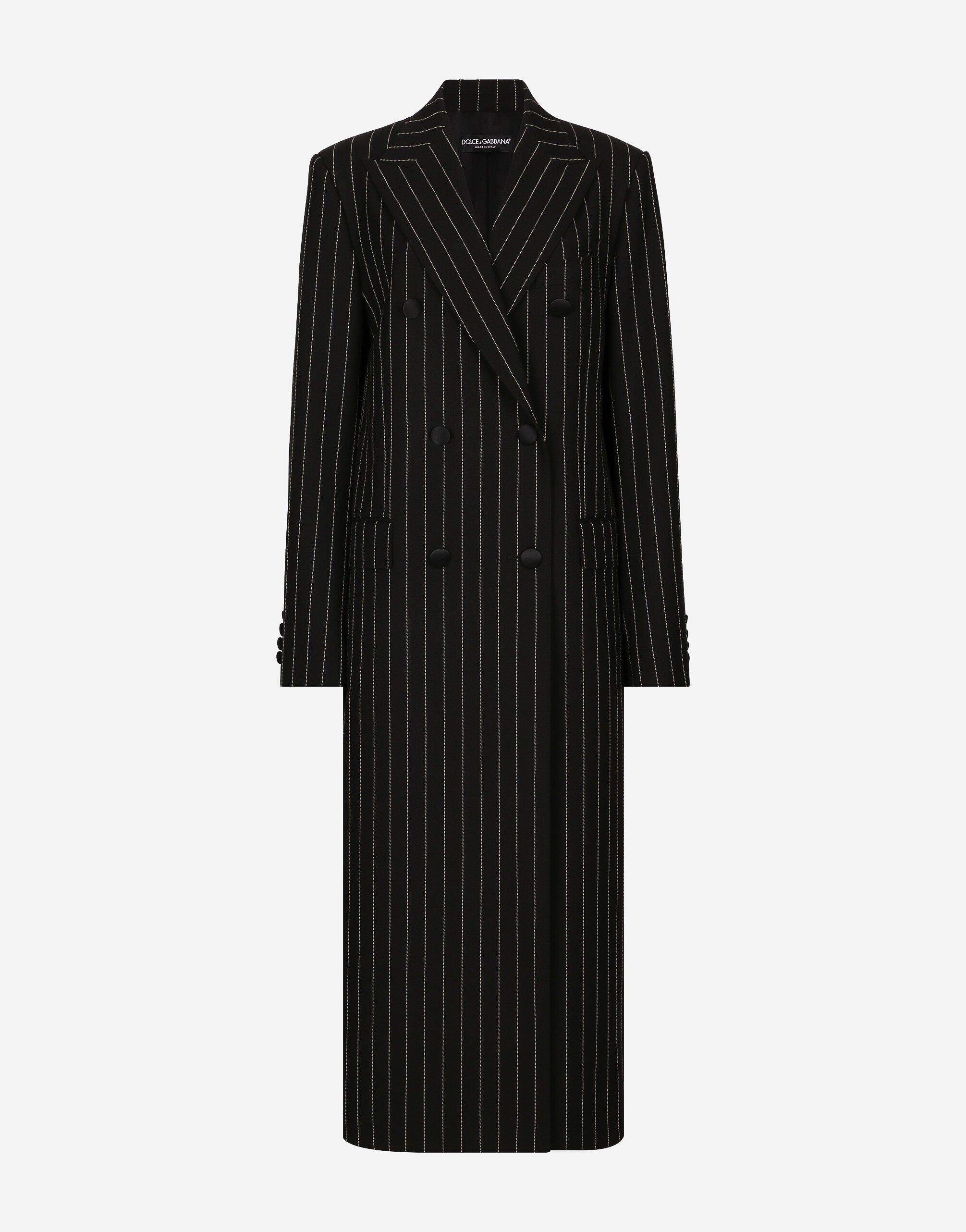 ${brand} Pinstripe double-breasted coat in woolen fabric ${colorDescription} ${masterID}