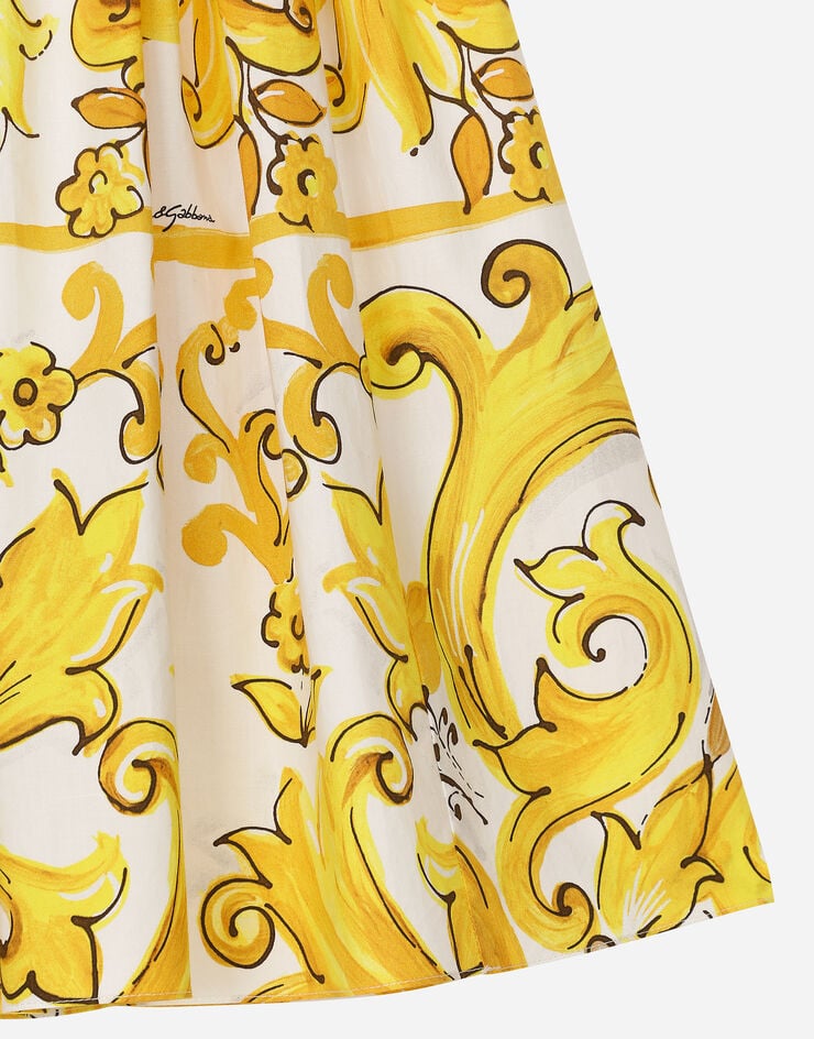Dolce & Gabbana فستان بوبلين بطبعة ماجوليكا صفراء مطبعة L53DW3FI5JY