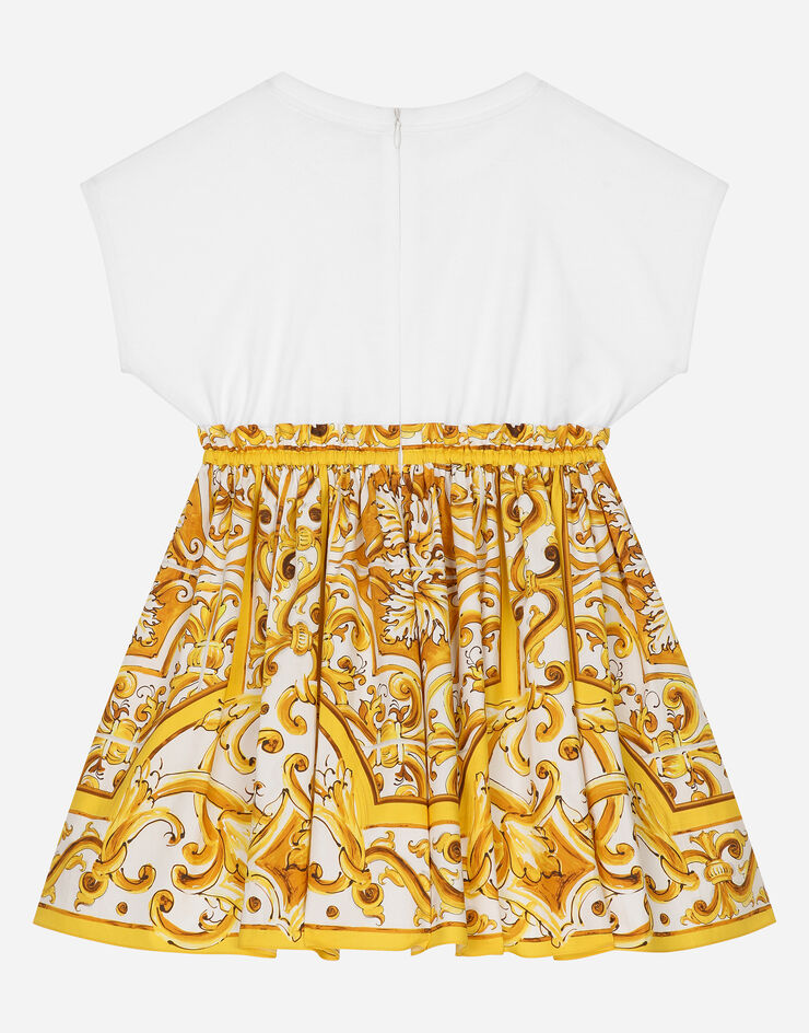Dolce & Gabbana Robe en jersey et popeline à imprimé majoliques jaunes Imprimé L5JD9AG7NRJ