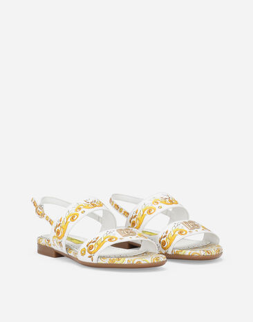 Dolce & Gabbana Sandales en cuir de veau à imprimé majoliques jaunes Jaune D10819A1114