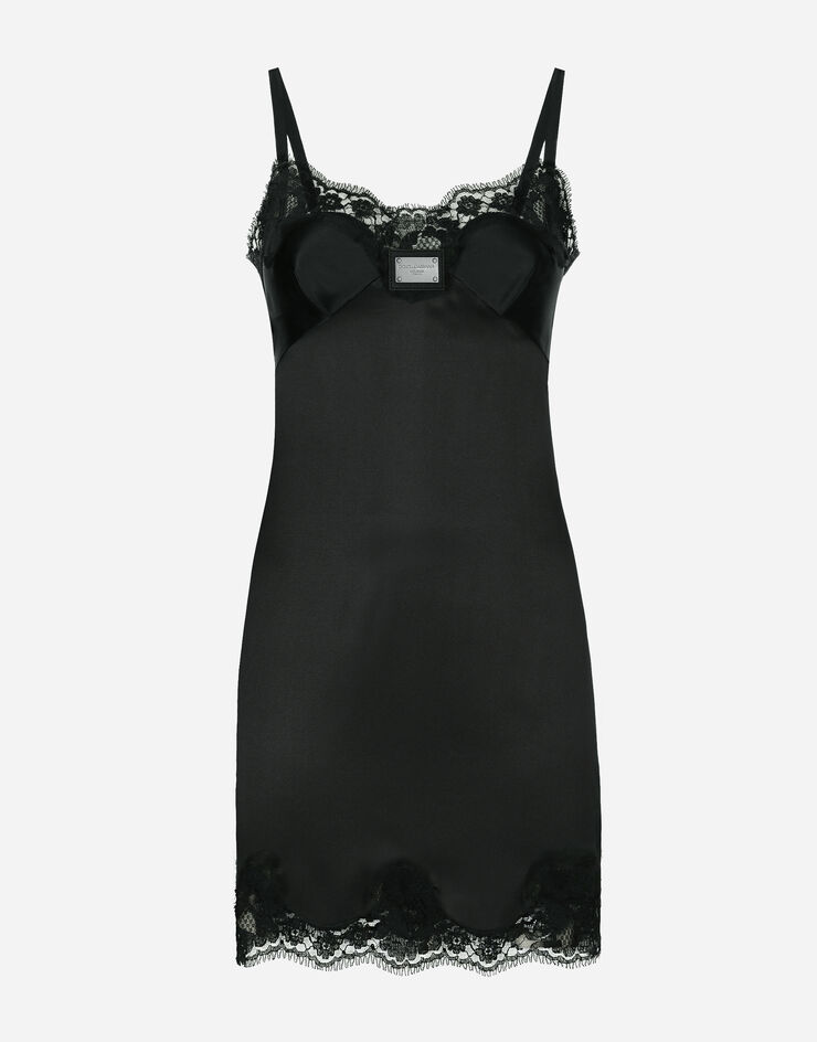 Dolce&Gabbana Короткое платье-комбинация с пластинкой Dolce&Gabbana черный F6CPJTFURAG