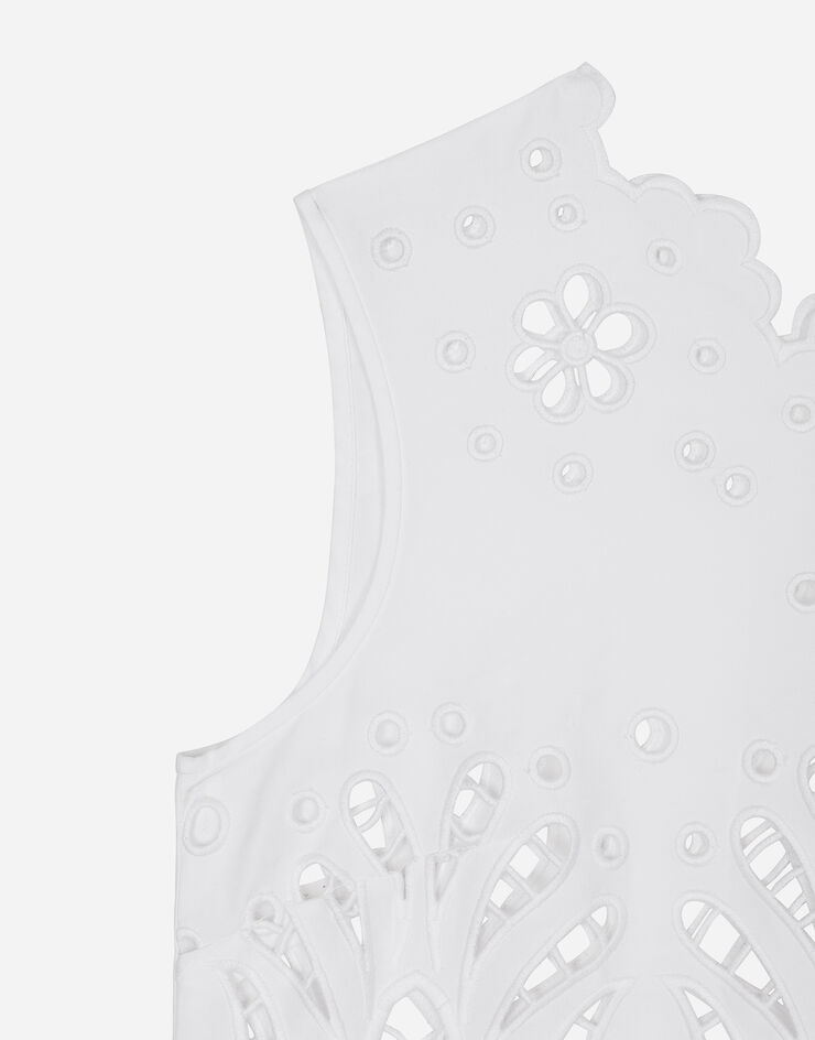 Dolce & Gabbana Kurzes Top aus Baumwolle mit Cut-out-Stickerei Weiss F79FSZGDCJP