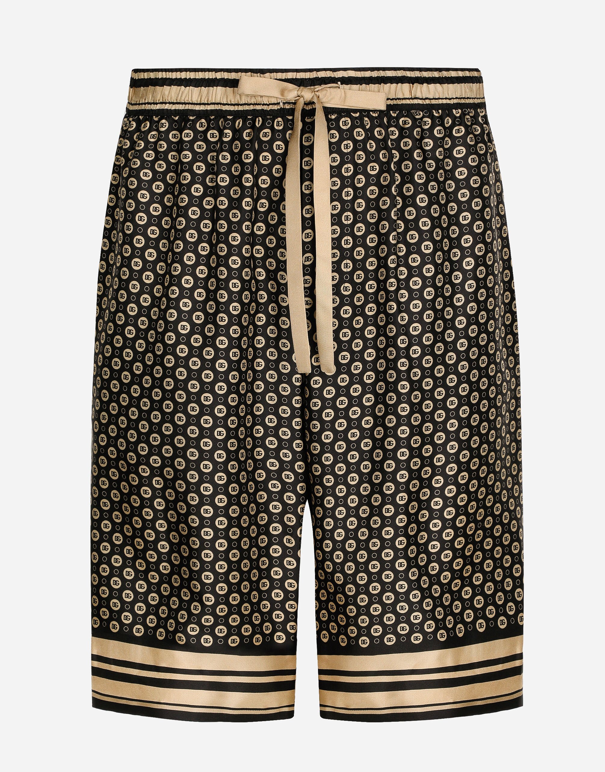 Dolce&Gabbana Silk twill jogging shorts with DG logo print Multicolor G2QU6TFRBCH