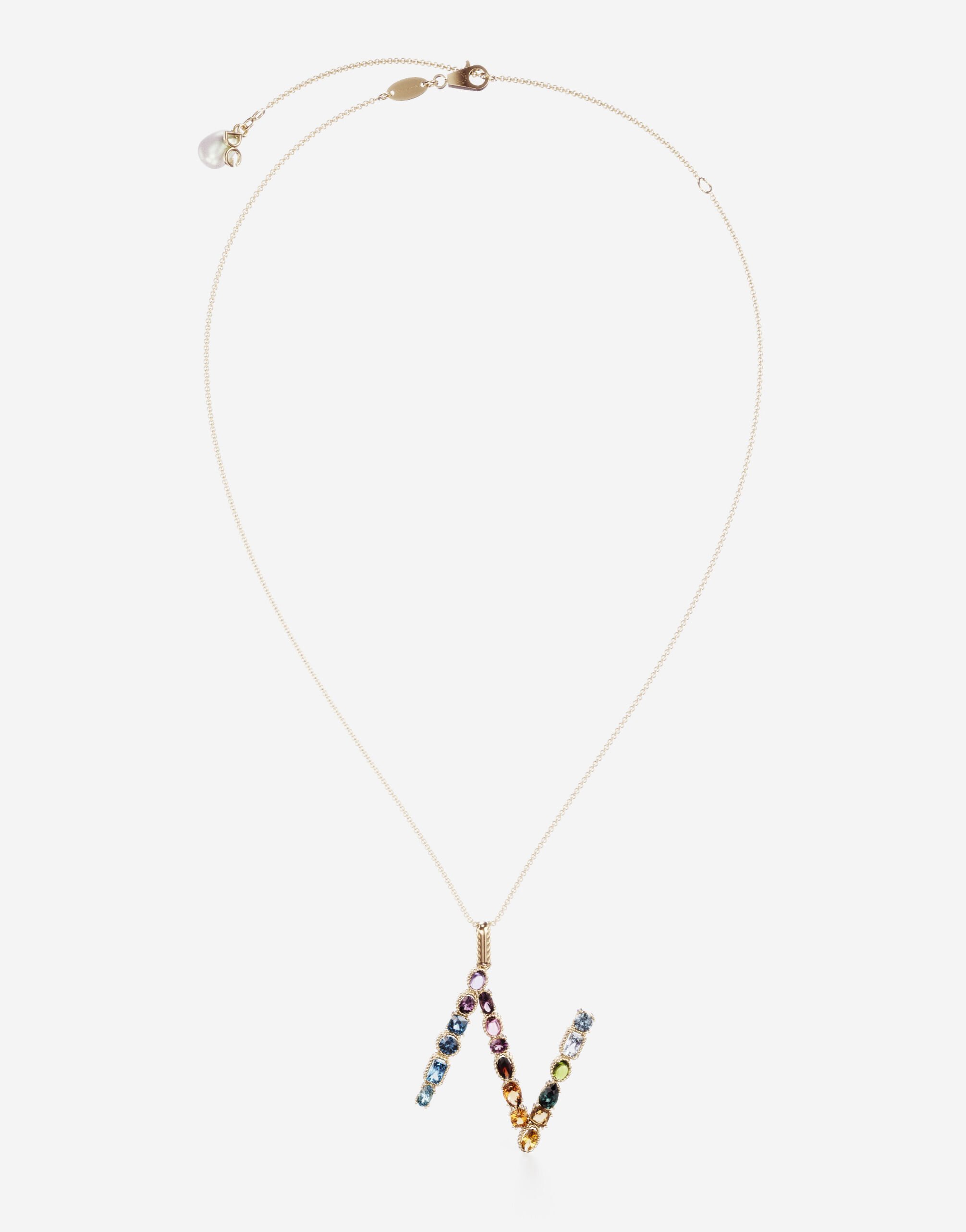 Dolce & Gabbana Rainbow alphabet N pendant in yellow gold with multicolor fine gems Gold WAMR2GWMIXS