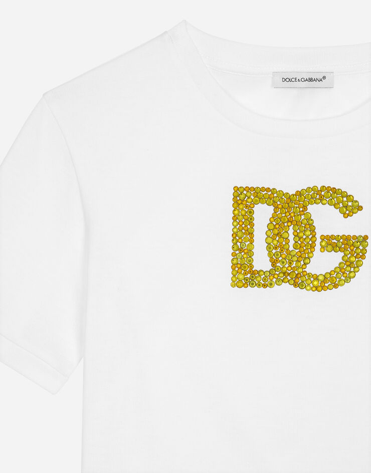 Dolce & Gabbana T-Shirt aus Jersey mit DG-Logo Weiss L5JTNLG7NUS