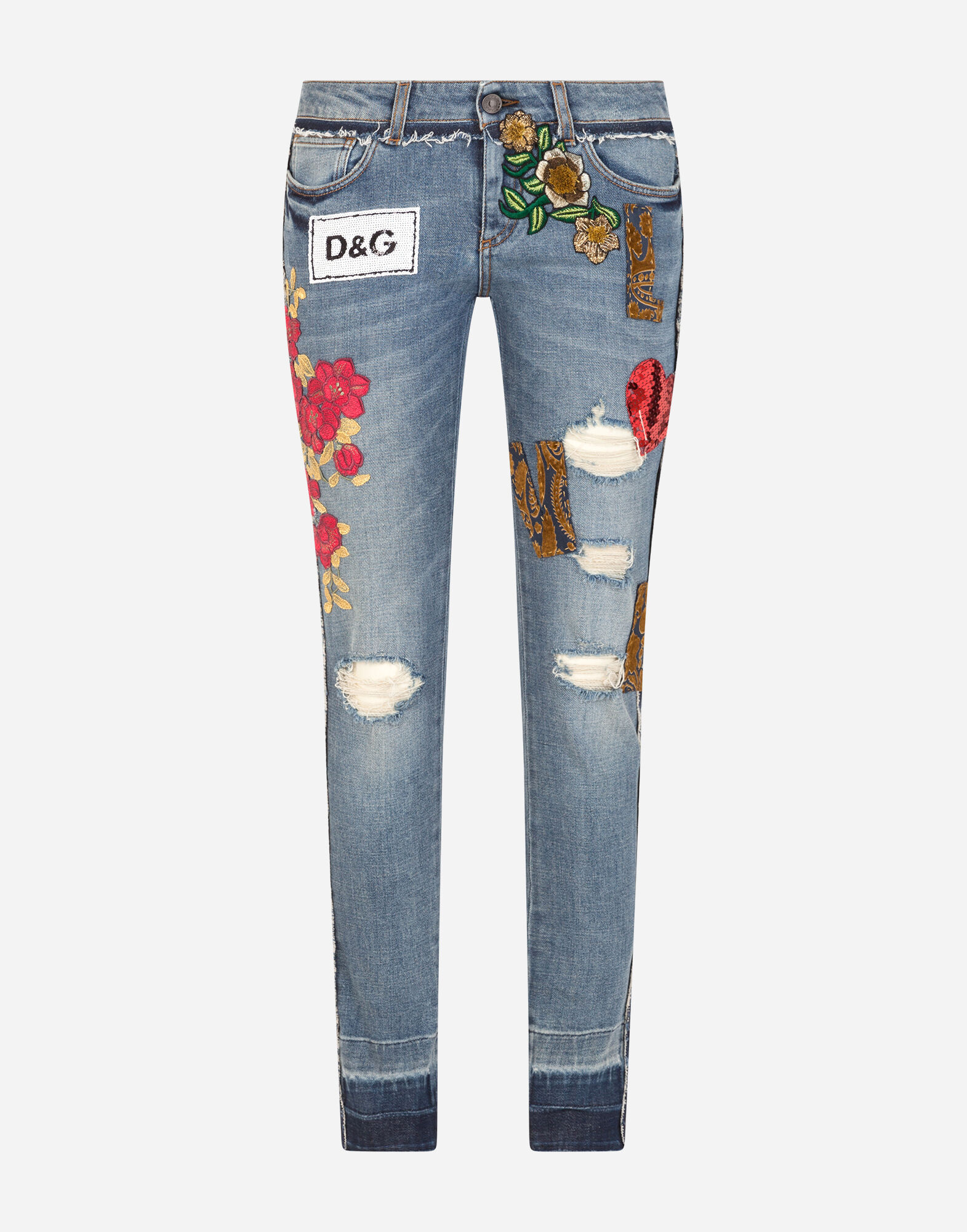 Denim jeans with patch embellishment