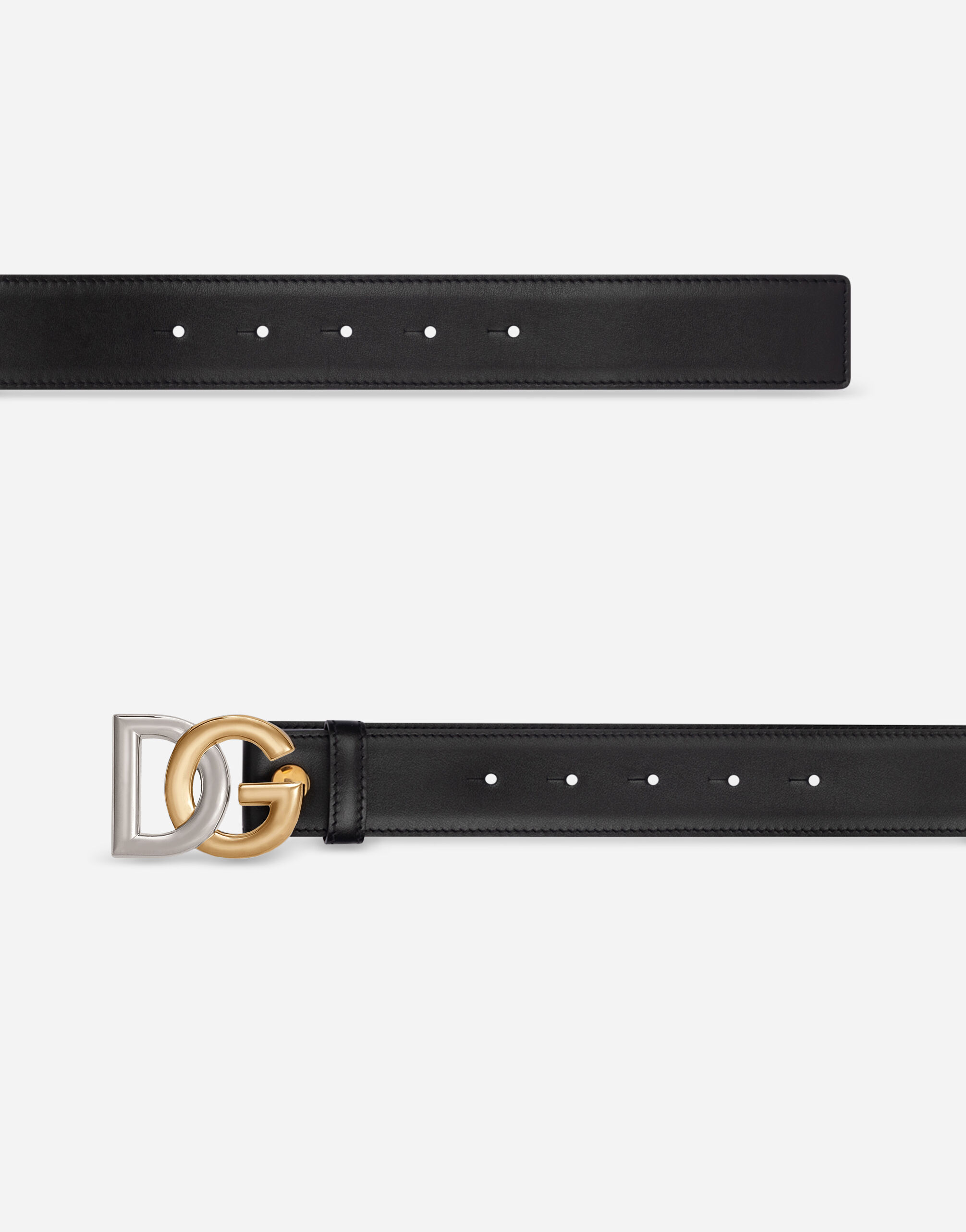 Calfskin belt with double-plated DG logo in Black for 