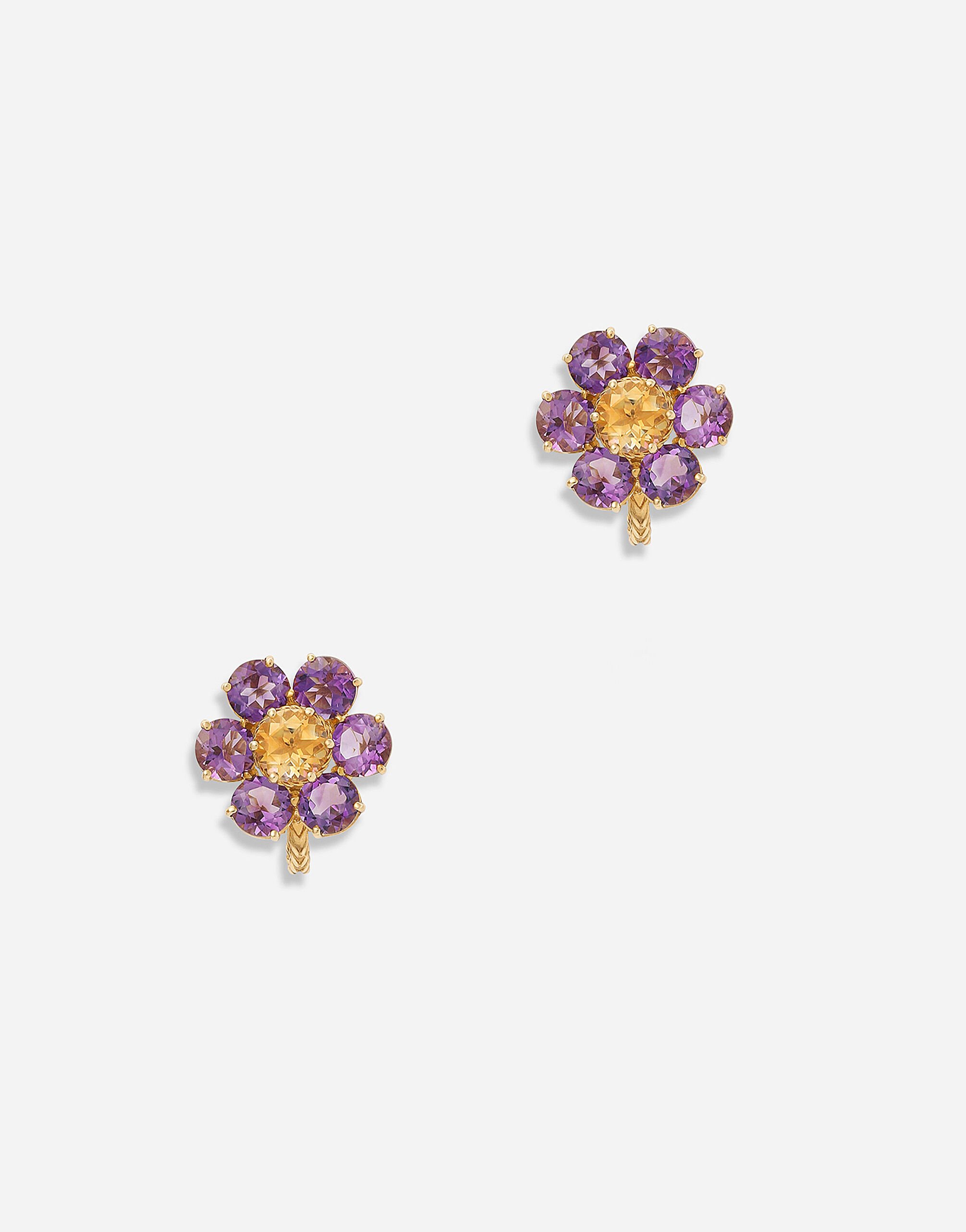 Dolce & Gabbana Spring 紫水晶花卉装饰 18K 黄金耳环 白 WEQA1GWSPBL