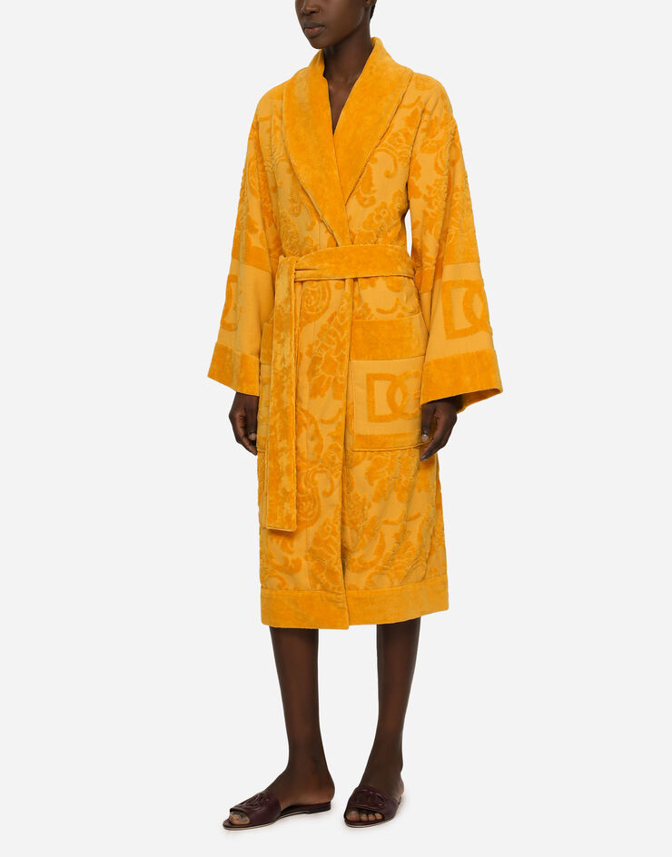 Bath Robe in Terry Cotton Jacquard in Multicolor | Dolce&Gabbana®