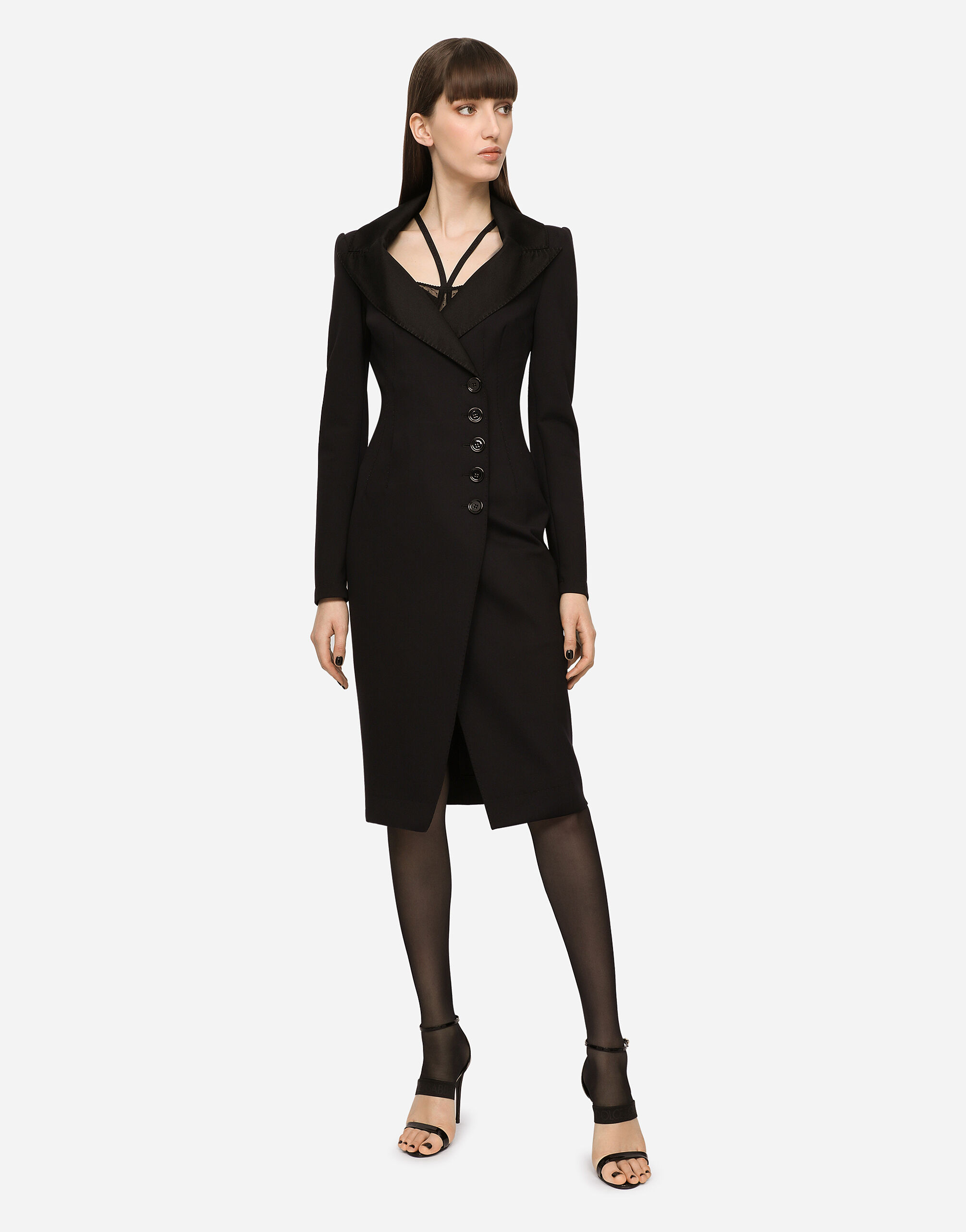 ブラックのウィメンズ Technical jersey midi coat dress | Dolce&Gabbana®