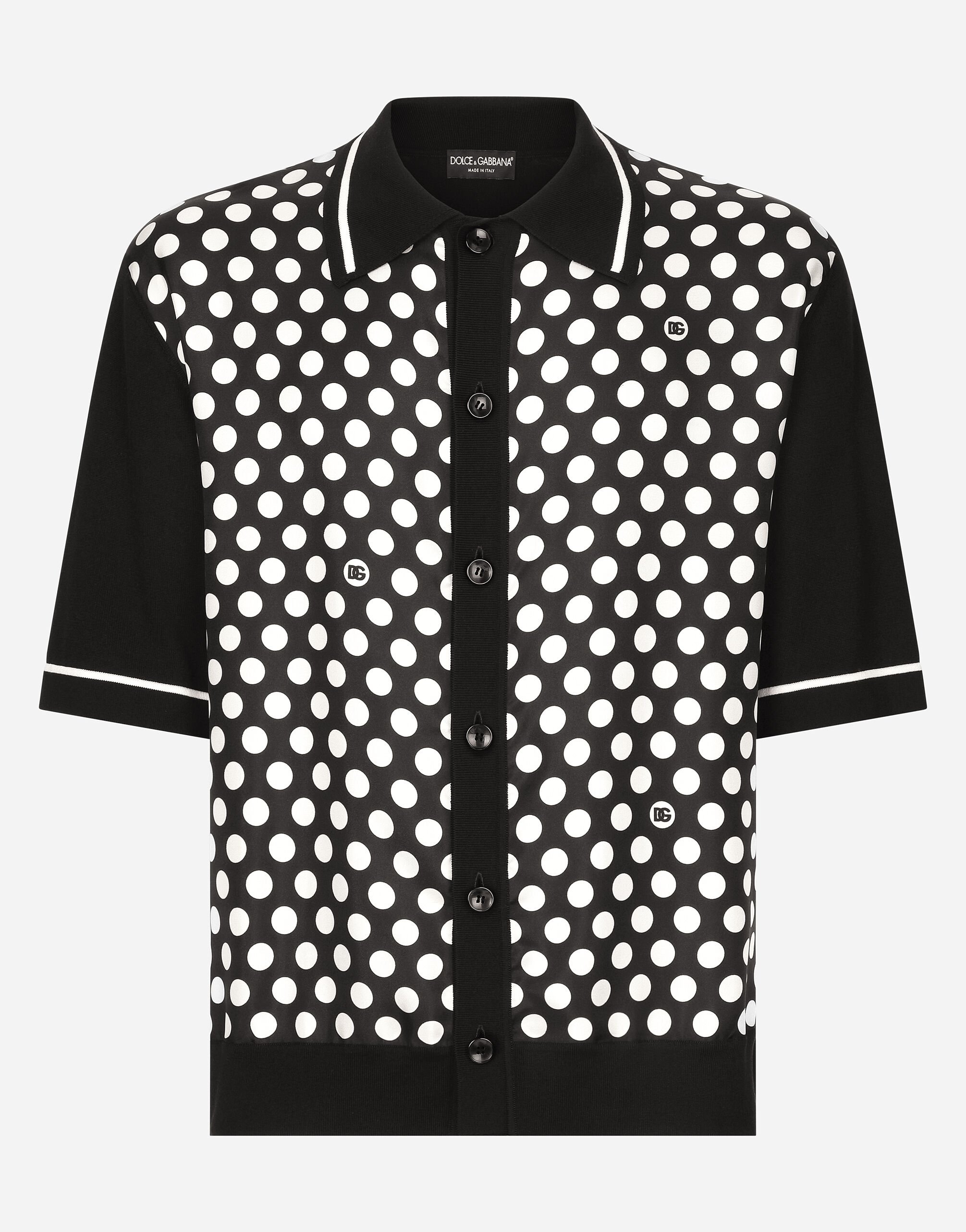 Dolce & Gabbana Oversize silk and yarn shirt with polka-dot print Black GP0D4TFU5PY