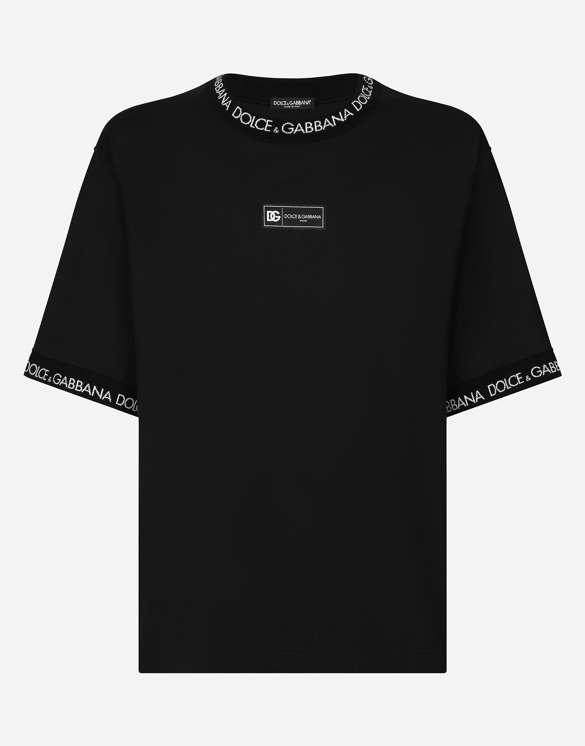 Dolce & Gabbana Short-sleeved cotton T-shirt with all-over logo Azure M4A06TFHMU0
