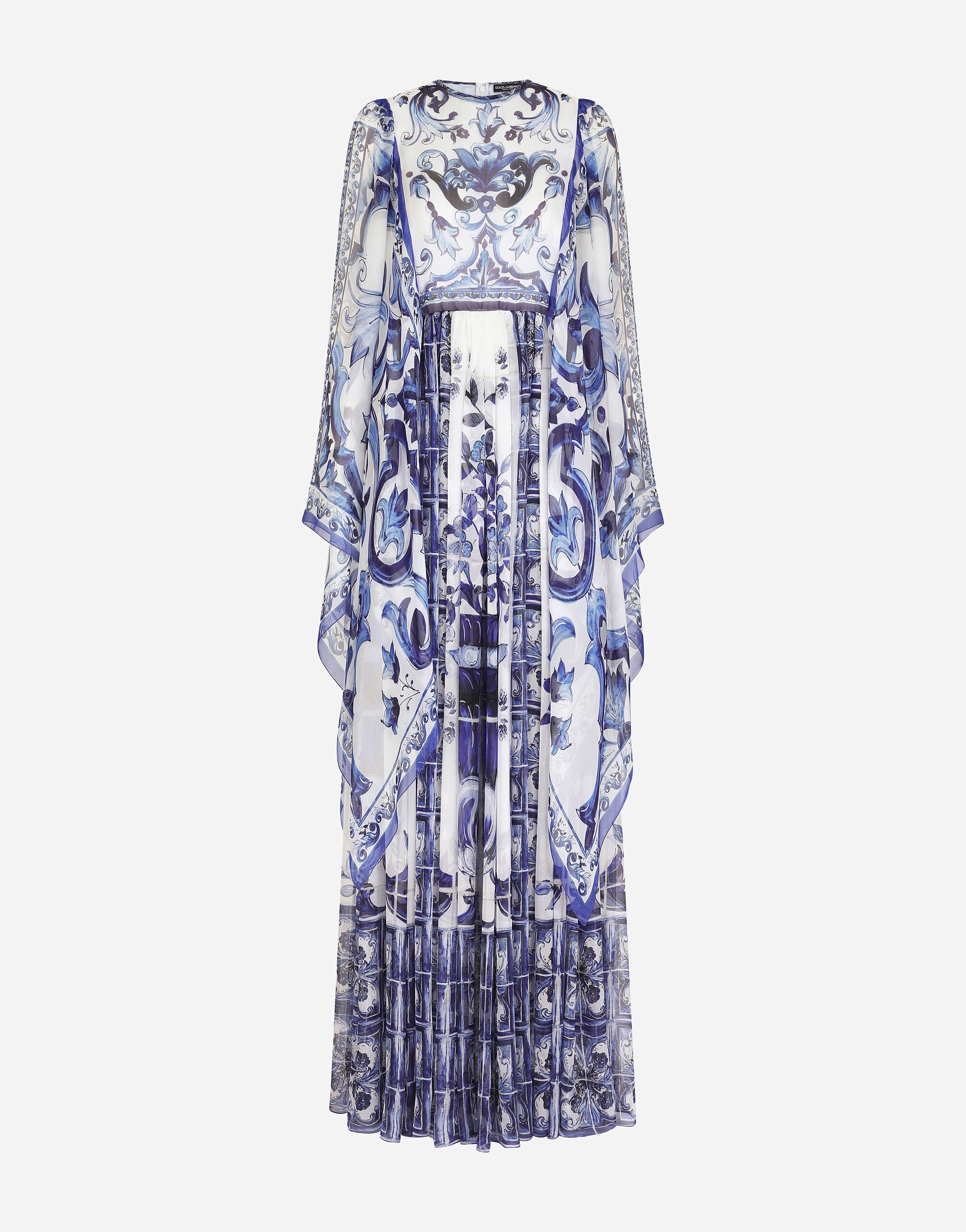 Dolce & Gabbana Long majolica-print chiffon dress Multicolor F6AEITHH5A1