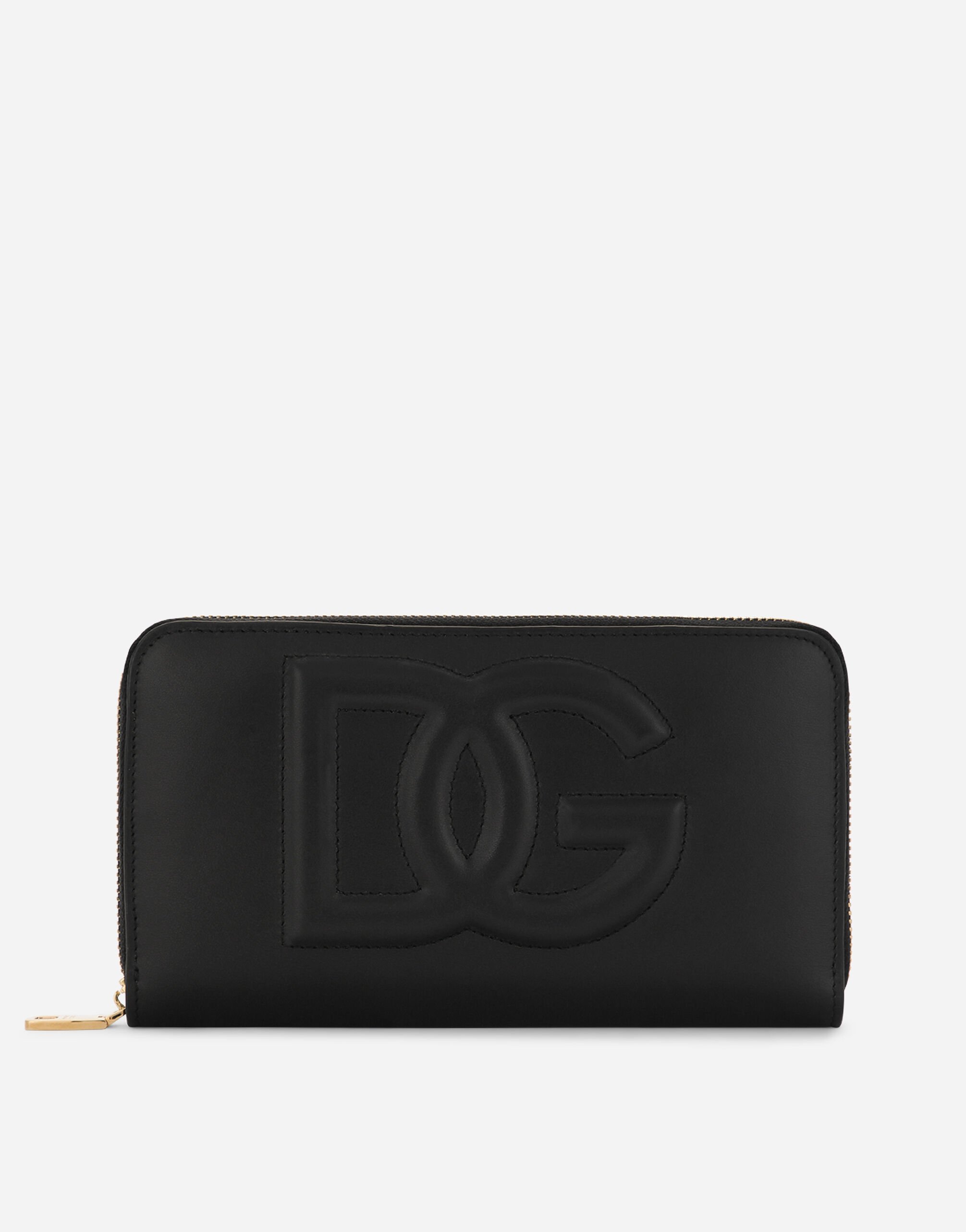 Dolce & Gabbana Calfskin zip-around wallet with DG logo female Black