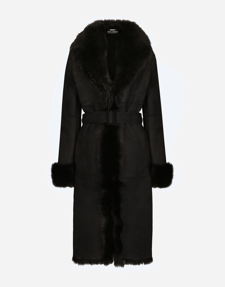 Dolce & Gabbana Manteau en agneau retourné avec ceinture Noir F0E2SLFUP87