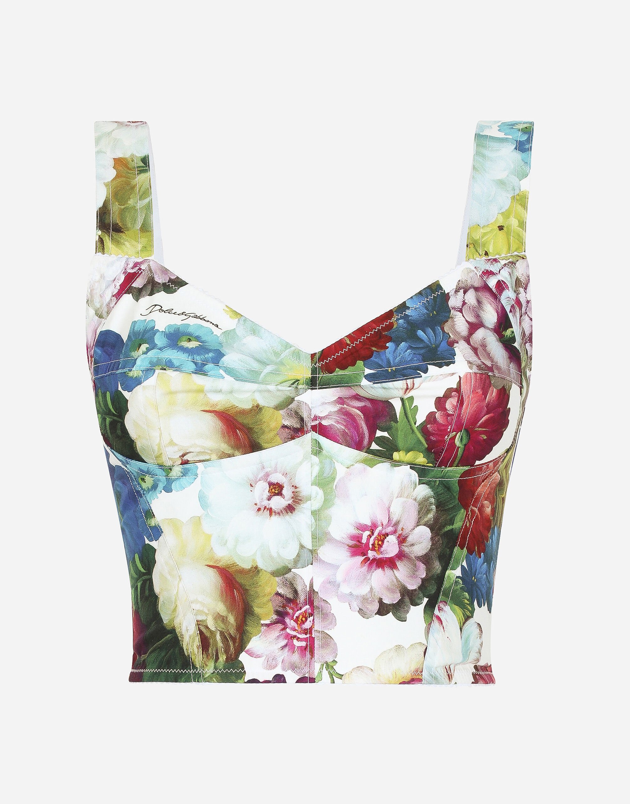${brand} Cotton corset top with nocturnal flower print ${colorDescription} ${masterID}