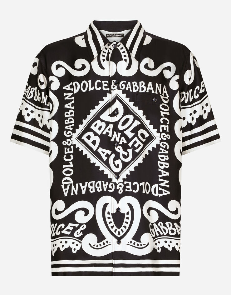 Marina-print silk Hawaii shirt in for | Dolce&Gabbana® US Blue
