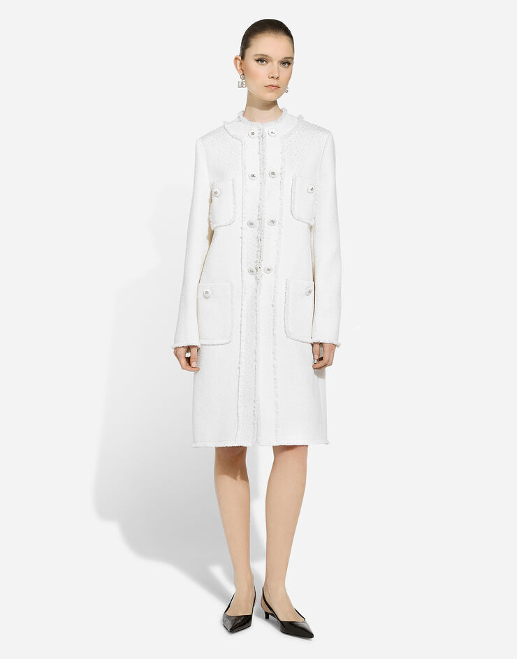 Dolce & Gabbana Manteau droit en tweed Rachel Blanc F0C3UTHUMUA