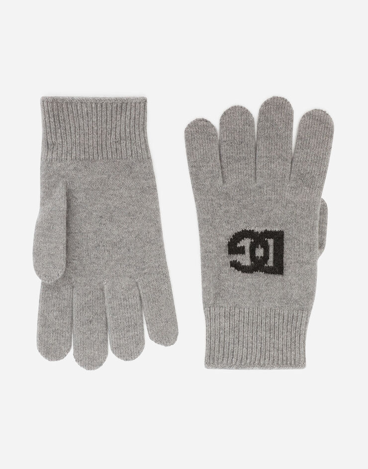 Dolce & Gabbana Cashmere gloves with DG logo Grey GXS97TJAWXX