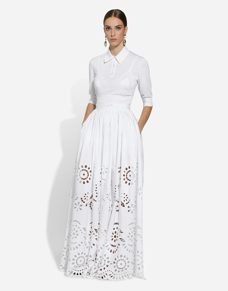 Dolce & Gabbana Crop-Poloshirt aus Baumwolle und Seide Weiss FXZ05TJFMEB