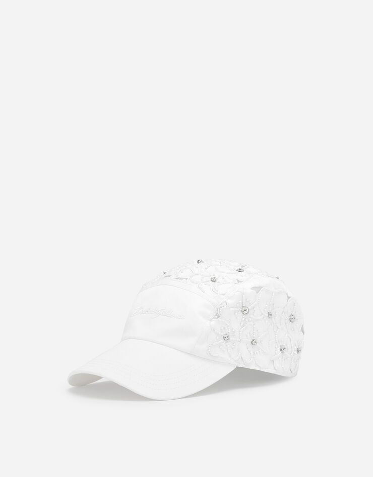 Dolce & Gabbana Casquette de base-ball en drill avec strass brodés Blanc FH654ZGDCK8