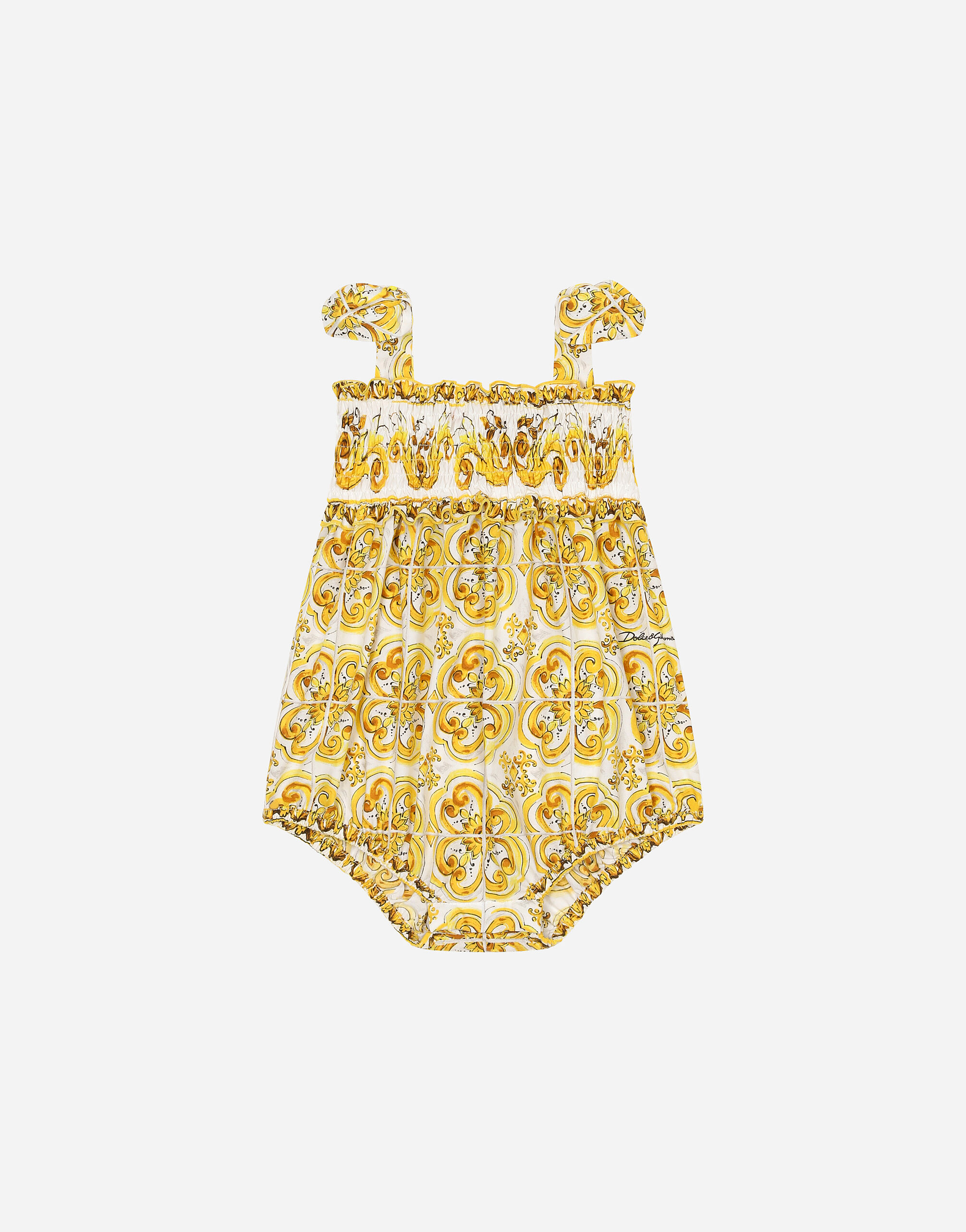 Dolce & Gabbana بدلة رومبر بوبلين بطبعة ماجوليكا صفراء مطبعة L21O84G7EX8