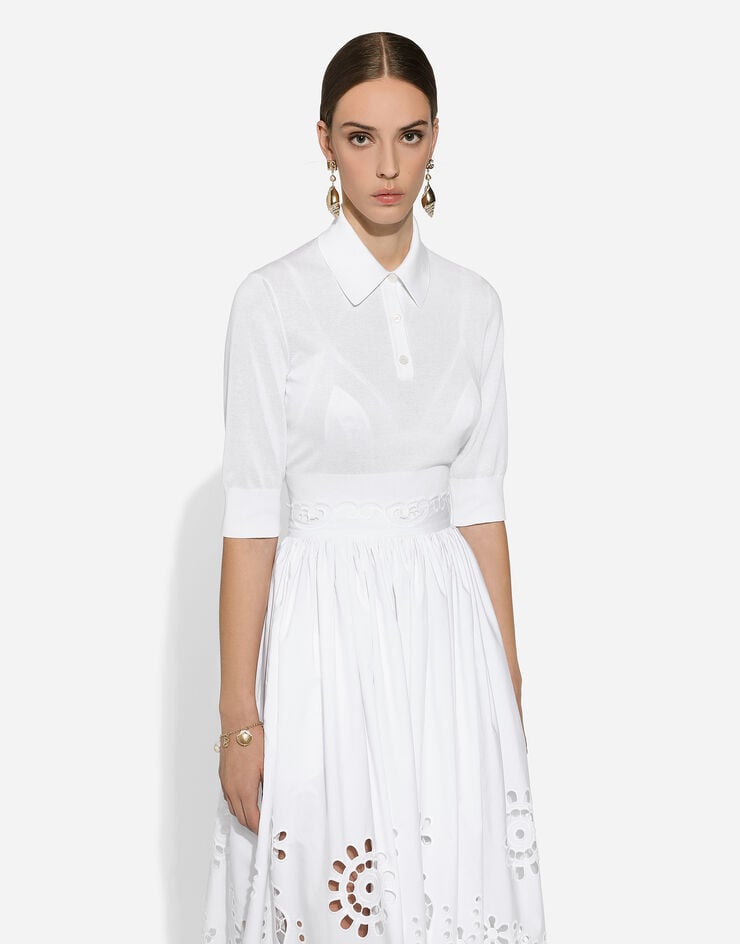 Dolce & Gabbana قميص بولو كروب من قطن وحرير أبيض FXZ05TJFMEB