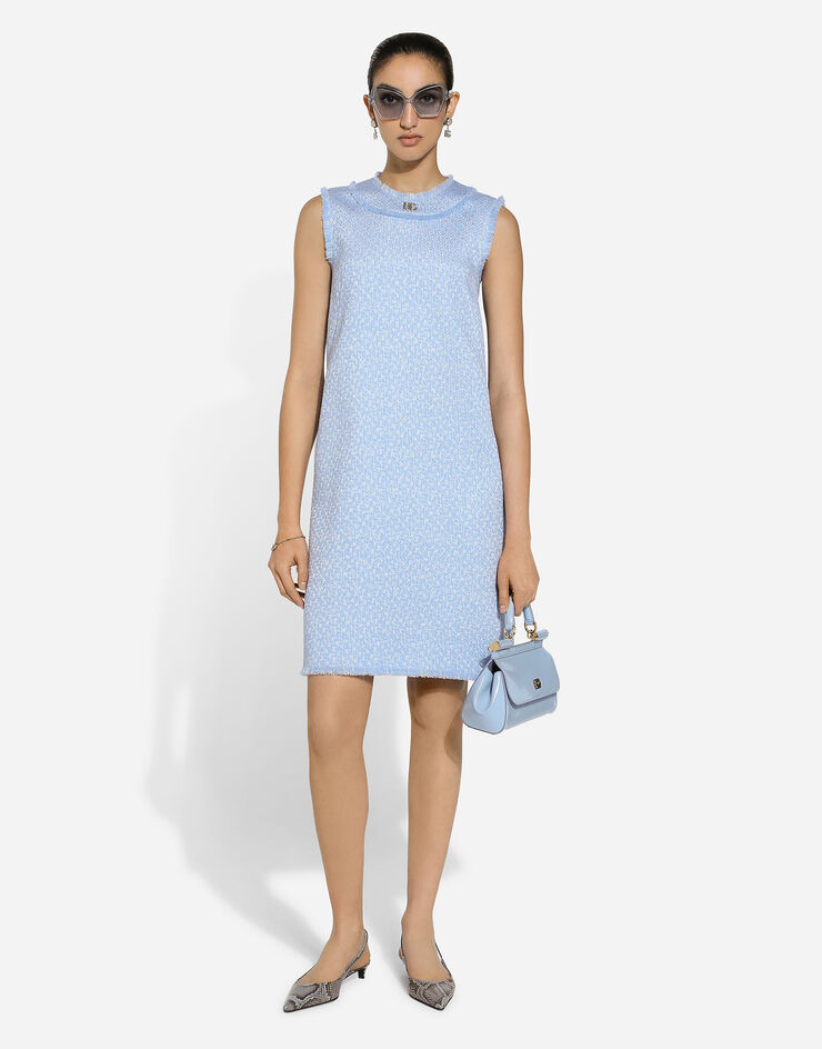 Dolce & Gabbana Sleeveless raschel tweed dress with DG logo Azure F6ARUTHUMUA