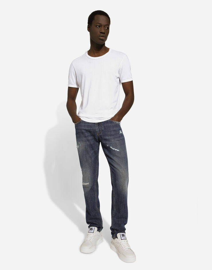 Regular-fit blue wash jeans with abrasions in Blue for Men | Dolce&Gabbana®